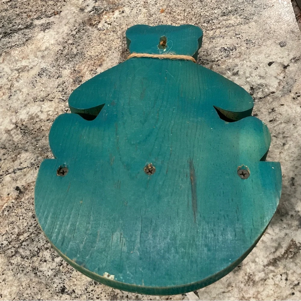 Vintage Teddy Bear Wall Shelf - 1980s Nursery Decor teal / blue wash